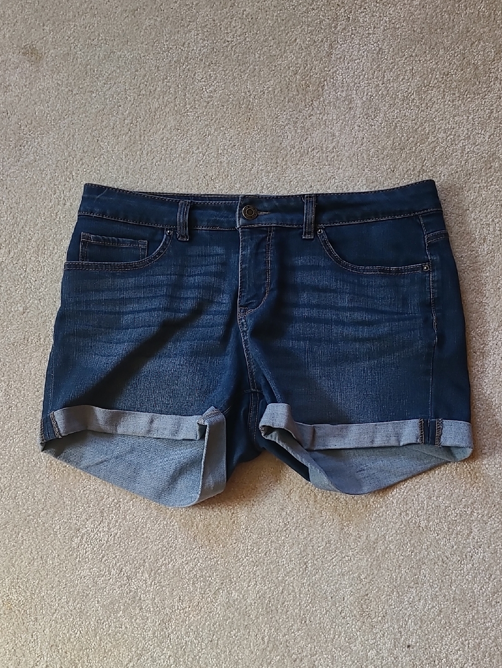 Mid Rise Dark Blue Rolled Cuff Denim Shorts Size 12